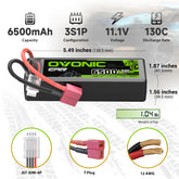 OVONIC 3S 6200mAh 11.1V 130C Hardcase LiPo Battery with Deans Plug for 1/8 & 1/10 Scale RC Car Truck RC Airplane