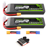 2 x OVONIC 11.1V 120C 5000mAh 3S Lipo Battery with EC5 Plug & Lipo Voltage Checker for 1/8 & 1/10 Scale RC Car Truck Boat RC Airplane Helicopter RC Vehicles