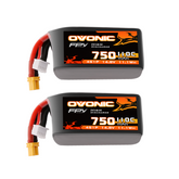 2x Ovonic 4S Lipo Battery 750mah 4S1P 110C 14.8V Lipo Battery Pack with XT30 Plug for 3-5inch Cinewhoop Cinematic Toothpick Long Range FPV Racing Freestyle Drone