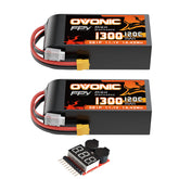 2 x OVONIC Lipo Battery 11.1V 120C 1300mAh 3S RC Battery with XT60 Plug & Lipo Voltage Checker for FPV Racing Drone Freestyle Quad Long-Range Flight