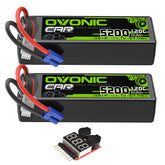2 x OVONIC 3S LiPo Battery 11.1V 5200mAh 120C with EC5 Plug & Lipo Voltage Checker