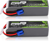 2 × OVONIC 3S Lipo Battery 15000mAh 130C 11.1V RC Lipo Battery with EC5 Plug