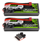 2 x OVONIC 2s 50C 5200mAh 7.4V Hardcase Lipo Battery with Dean-T Connector & Lipo Voltage Checker for 1/10 scale Car Truck Boat RC Vehicles