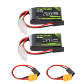 2×Ovonic 2S Lipo Battery 750mAh 2S1P 50C 7.4V With XT60 to TRA Connector for 1/18 Monster Truck RC Car Trucks