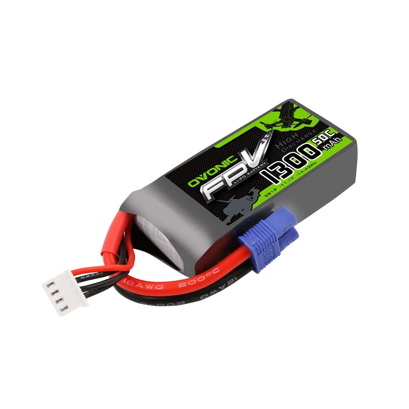 OVONIC 11.1V 1300mAh 3S 50C LiPo Battery Pack with EC3 Plug for Aircraft - Ampow