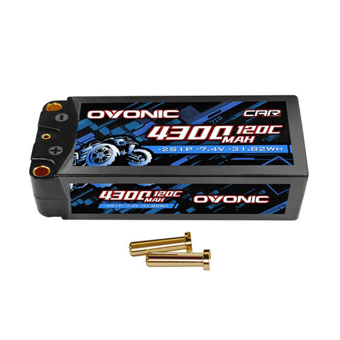 Ovonic 7.4V 120C 4300mAh 2S LiPo Hardcase Battery with 5.0mm Bullet Connector for 1/10 RC Racing & High-Speed Bashing (1/2 Pack)