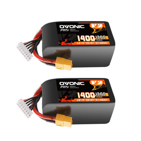 2x Ovonic 6S Lipo Battery 1400mah 6S1P 130C 22.2V with XT60 Plug for FPV Racing Drones Freestyle Drone Cinewhoop Toothpick Long Range Drone