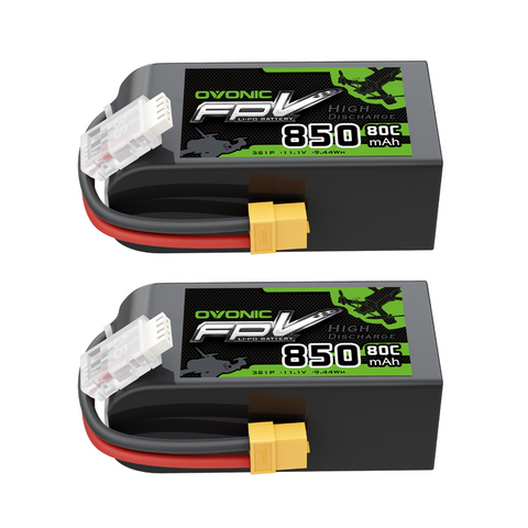 2× OVONIC 11.1V 80C 850mAh 3S LiPo Battery with XT60 Plug