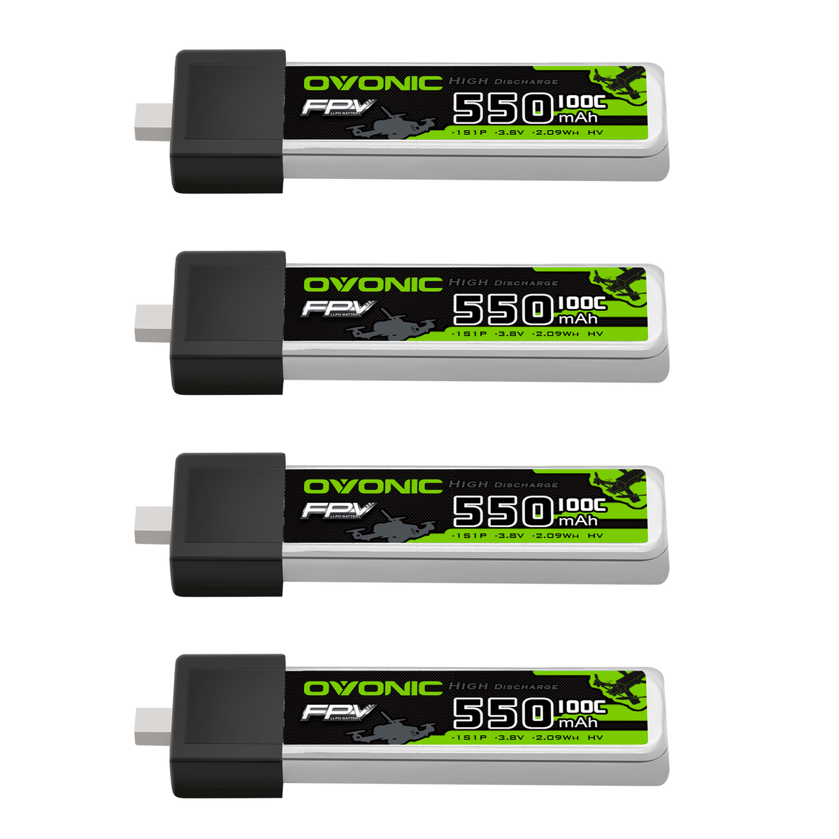 4×OVONIC 1S Lipo Battery 550mAh 1S1P 100C 3.8V LiHV LiPo Battery with BT2.0 Plug for 1S Tinywhoop 75mm FPV Drone