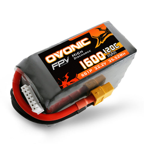 4×Ovonic 120C 6S 1600mAh LiPo Battery 22.2V for FPV Racing with XT60 Plug