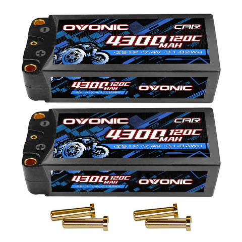 Ovonic 7.4V 120C 4300mAh 2S LiPo Hardcase Battery with 5.0mm Bullet Connector for 1/10 RC Racing & High-Speed Bashing (1/2 Pack)