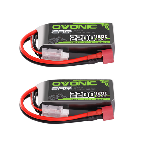 2 × OVONIC 3S Short LiPo Battery 11.1V 2200mAh 120C with Deans-T Plug for RC Cars Trucks Airplanes Helicopters Boats