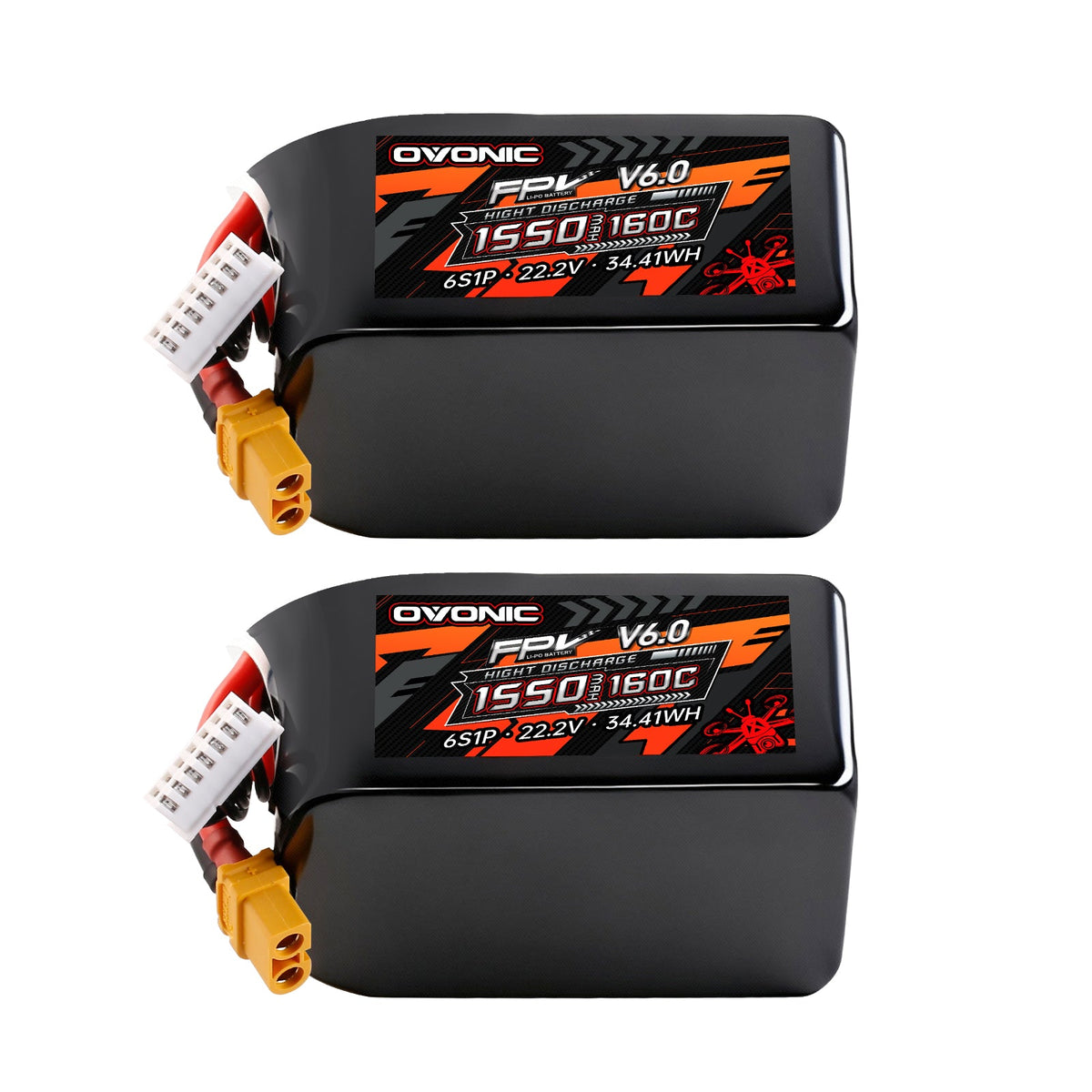2-Pack Ovonic 6S 1550mAh 160C 22.2V LiPo Battery w/XT60 Plug