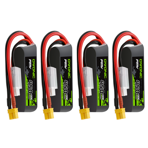 4×OVONIC 2S Lipo Battery 450mAh 2S1P 100C 7.4V LiPo Battery with XT30 Plug for Tinywhoop 2S Brushless Whoop Drones