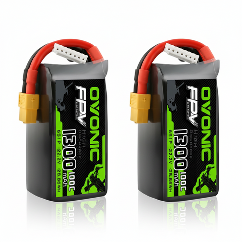Ovonic 6S 1300mAh 100C 22.2V LiPo Battery with XT60 Plug for 5-6 Inch FPV Freestyle Drone (Multi-Pack Options)