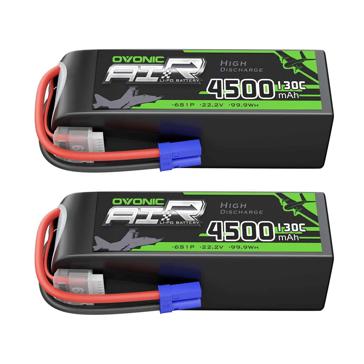 2 × OVONIC 6S Lipo Battery 22.2V 130C 4500mAh RC Lipo with EC5 Plug 