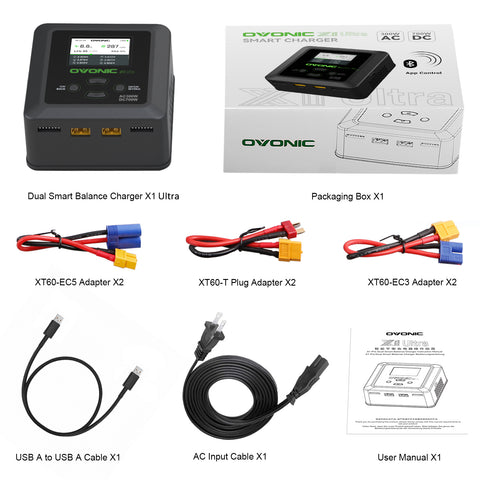 Ovonic X1 Ultra Bluetooth Smart Charger | AC 300W/DC 700W Dual Channel LiPo Balance Charger | 16A High-Speed Charging & App Control for 1-6S RC Batteries