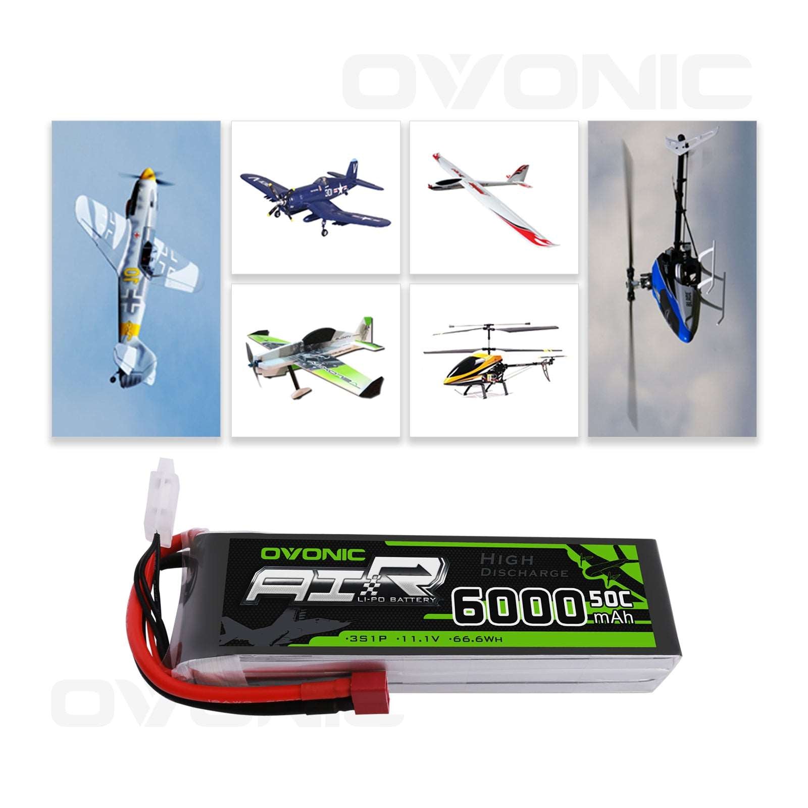 OVONIC 3S LiPo Battery Pack 6000mAh 50C 11.1V with Deans Plug for FPV Drone RC Car RC Boat - Ampow