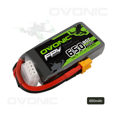 [4 Packs]Ovonic 650mah 3S 11.1V 80C Lipo Battery Pack with XT30 Plug for Small FPV - Ampow