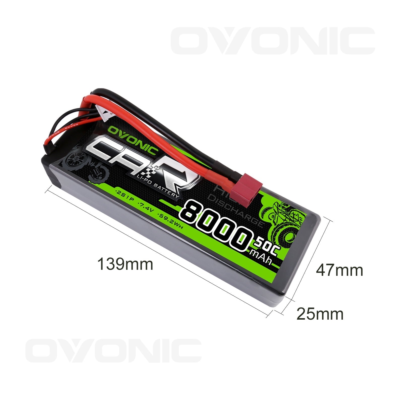 OVONIC 2S LiPo Battery Pack 8000mAh 50C 7.4V Hardcase with Deans Plug for 1/10 Scale RC Car RC Truck RC Buggy