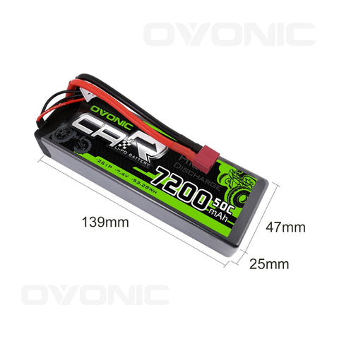 OVONIC 2S LiPo Battery Pack 7200mAh 50C 7.4V Hardcase with Deans Plug for RC Crawler RC Truck RC Buggy