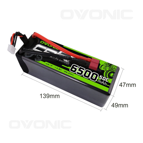 OVONIC 4S LiPo Battery Pack 6500mAh 50C 14.8V Hardcase with Deans Plug 1/8 Scale RC Cars RC Truggy RC Buggy