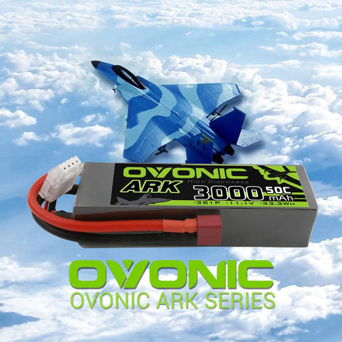 [2 Packs] OVONIC ARK 11.1V 50C 3S 3000mAh Lipo Battery with T Plug for Aircraft - Ampow