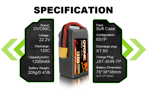 4×Ovonic 120C 6S 1200mAh LiPo Battery 22.2V with XT60 Plug for FPV Racing