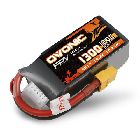 2×Ovonic 120C 1300mAh 4S LiPo Battery Pack 14.8V for FPV Racing Drone with XT60 Plug