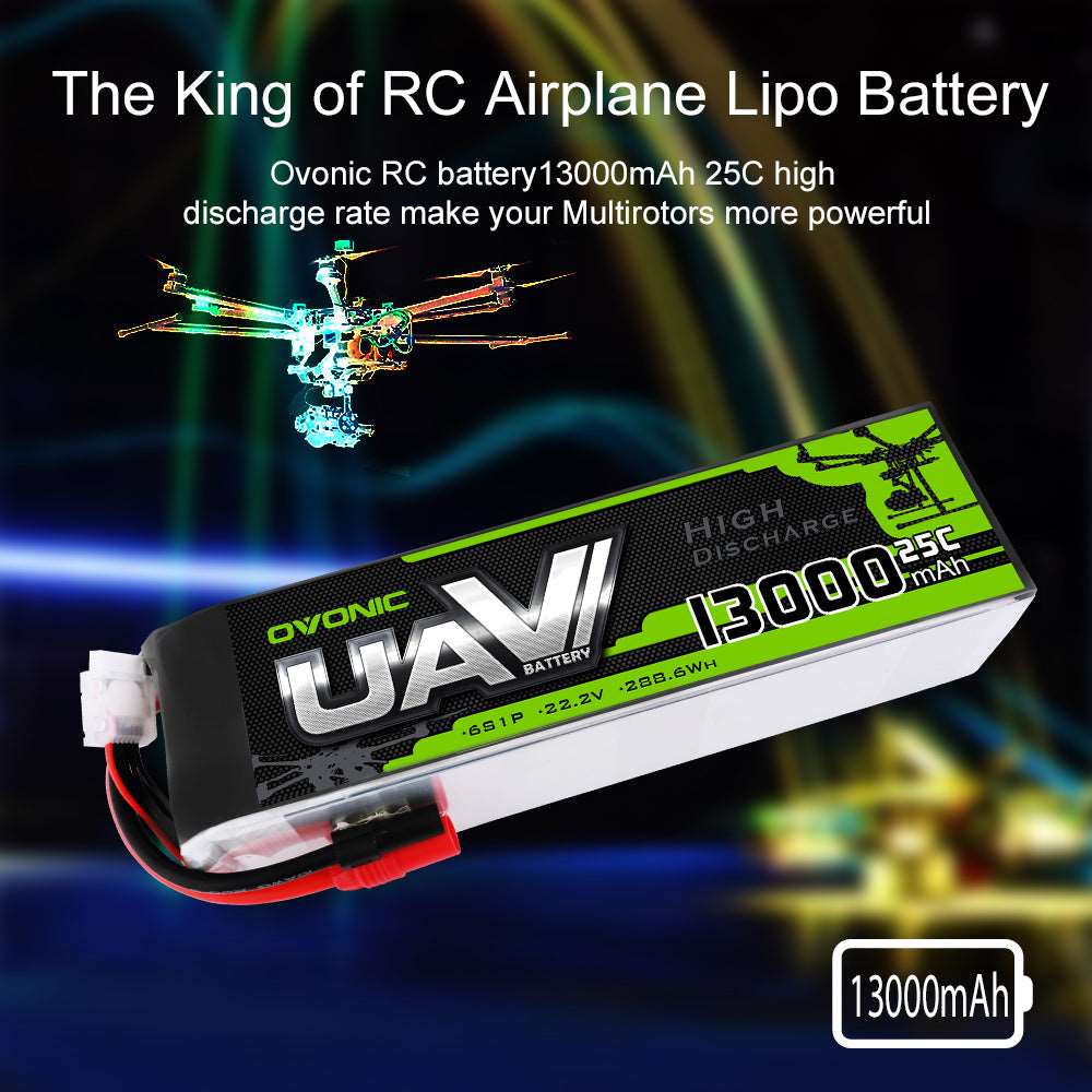 Ovonic 22.2V 25C 6S 13000mAh LiPo Battery Pack with AS150 +XT150 Plug for Multirotors Drone - Ampow