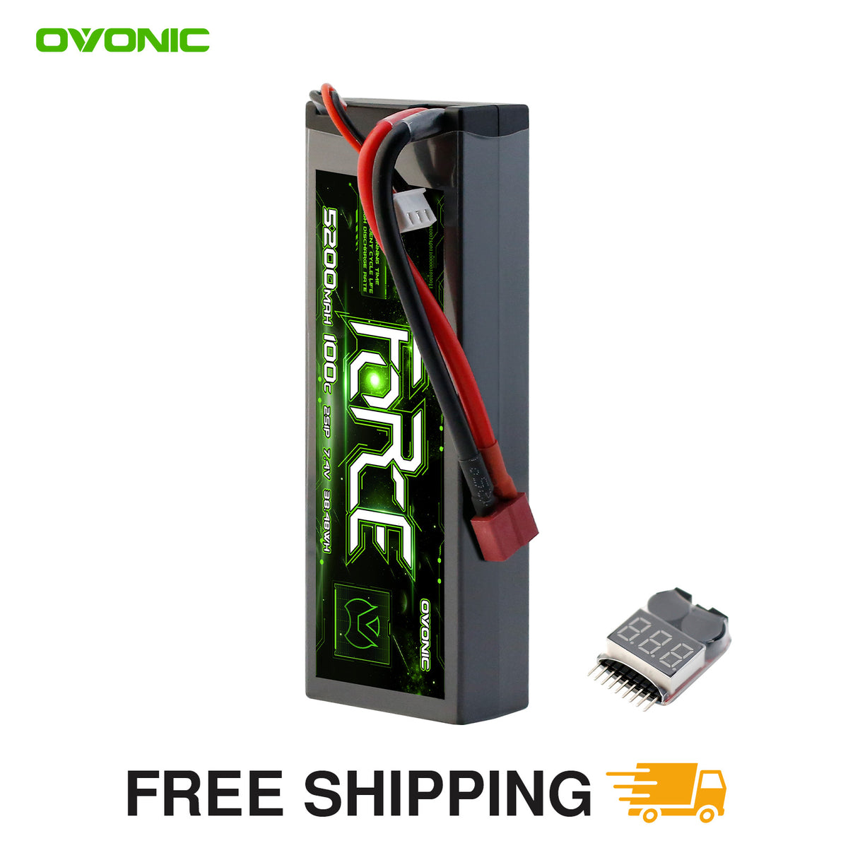vonic Force 2S 5200mAh 100C 7.4V Hardcase LiPo w/ Deans Plug & Checker