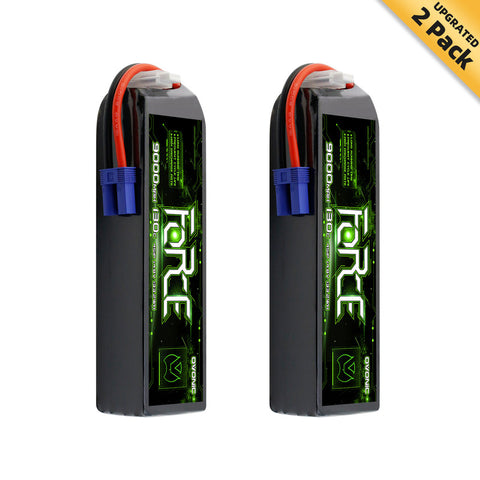 2-Pack Ovonic Force 4S 9000mAh 130C 14.8V LiPo Battery w/EC5 Plug for 1/8 RC Car, Monster Truck & Truggy
