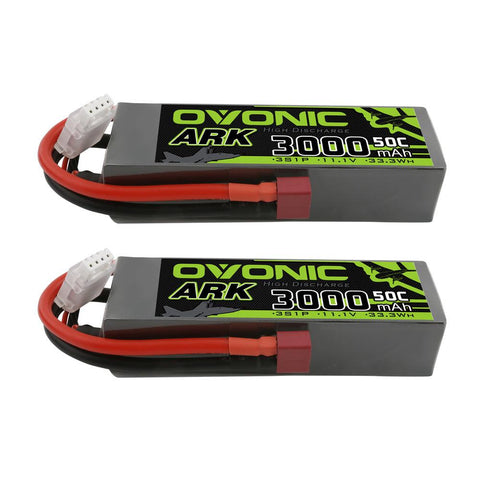 2×OVONIC ARK 11.1V 50C 3S 3000mAh Lipo Battery with T Plug for Aircraft