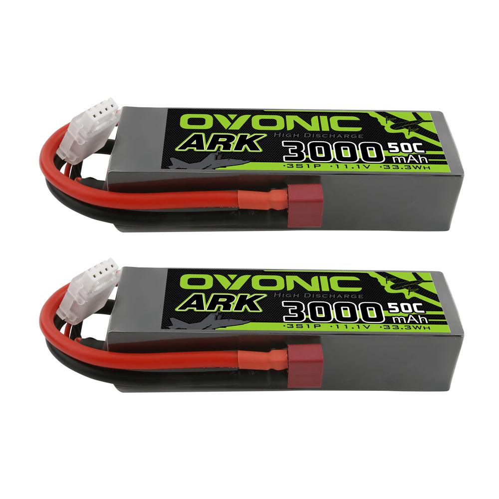 [2 Packs] OVONIC ARK 11.1V 50C 3S 3000mAh Lipo Battery with T Plug for Aircraft - Ampow