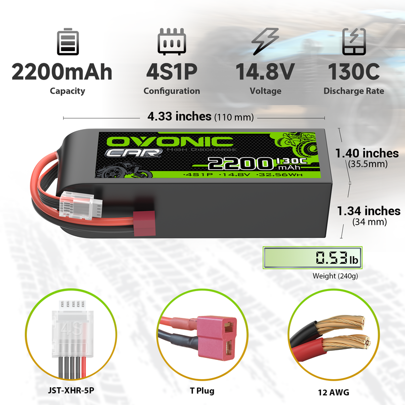 OVONIC 4S 2200mAh 14.8V 130C LiPo Battery with Deans Plug