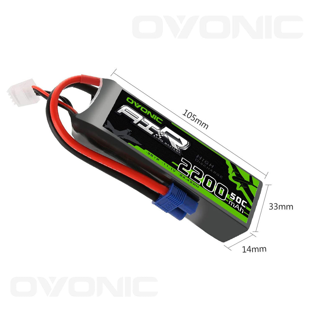 Ovonic 2200mah 3S 11.1V 50C Lipo Battery Pack with EC3 Plug for RC model - Ampow