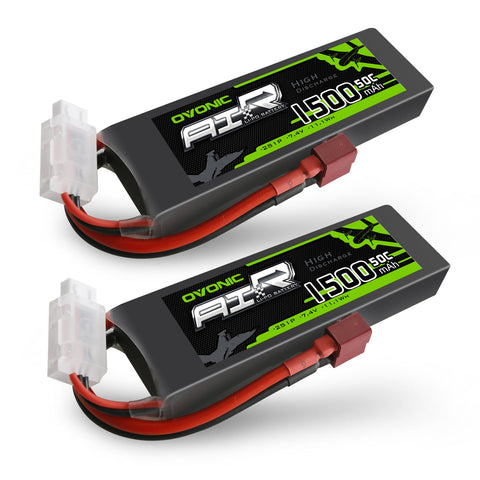 2×OVONIC 2S Lipo Battery Pack 1500mAh 50C 7.4V with Dean Plug for RC Airplane