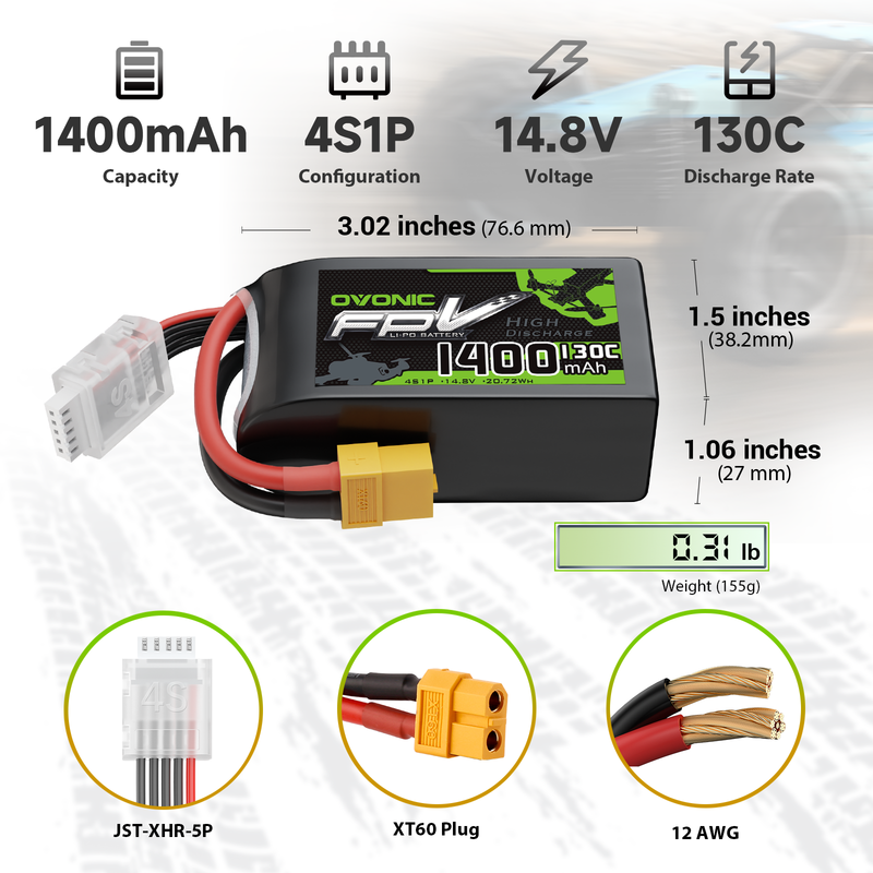 OVONIC R-Line Version 4.0 1400mAh 4S 130C 14.8V Lipo Battery with XT60 Plug