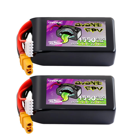 2-Pack Ovonic Rebel 4S 1550mAh 150C 14.8V LiPo Battery w/XT60 Plug
