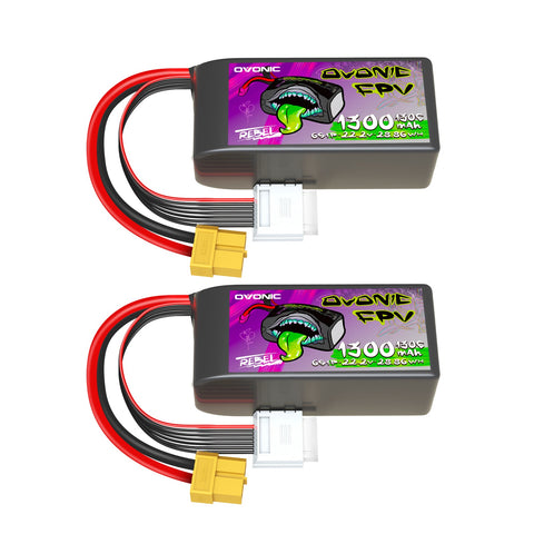 2 × Ovonic Rebel 2.0 130C 6S 1300mah Lipo Battery 22.2V Pack with XT60 Plug for FPV Racing