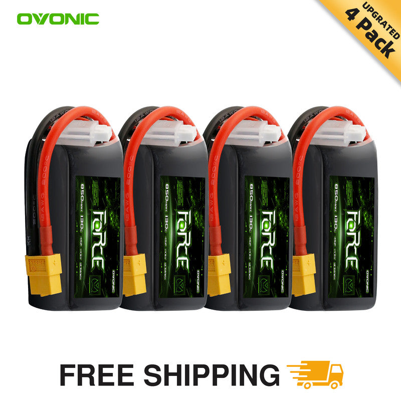 4-Pack Ovonic Force 4S 850mAh 130C 11.1V High C-Rate LiPo Battery w/XT30 Plug
