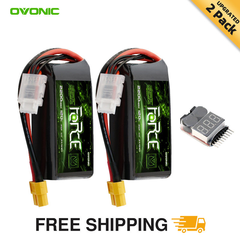 2-Pack Ovonic Force 3S 2200mAh 120C 11.1V Short LiPo Hardcase Battery w/XT60 Plug
