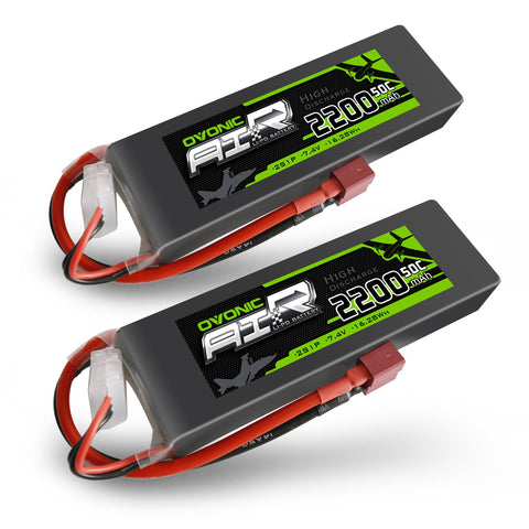 2×OVONIC 2S LiPo Battery Pack 2200mAh 50C 7.4V with Deans Plug