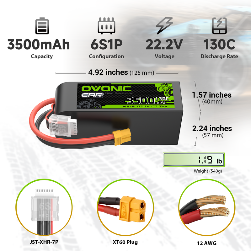 OVONIC 130C 3500mAh 22.2V 6S LiPo Battery with XT60 Plug