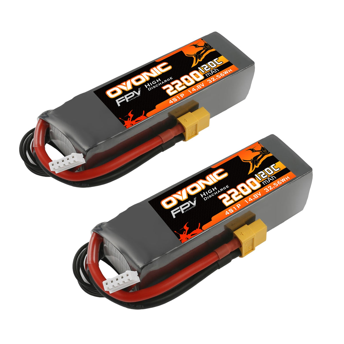 2×Ovonic 120C 4S 2200mAh 14.8V LiPo Battery XT60 for FPV RC