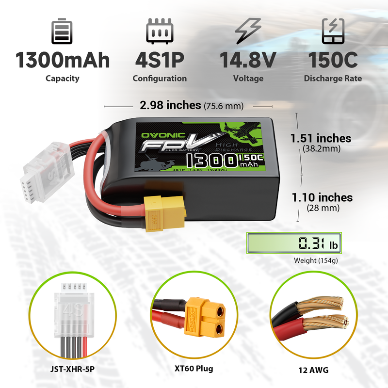 OVONIC R-Line Version 5.0 1300mAh 4S 14.8V 150C Lipo Battery with XT60 Plug