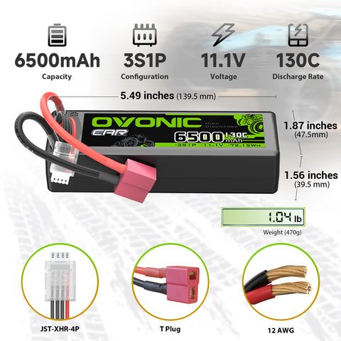 OVONIC 3S 6200mAh 11.1V 130C Hardcase LiPo Battery with Deans Plug for 1/8 & 1/10 Scale RC Car Truck RC Airplane