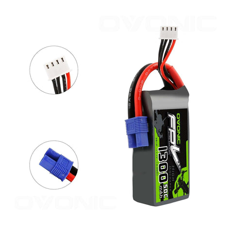 OVONIC 11.1V 1300mAh 3S 50C LiPo Battery Pack with EC3 Plug for Aircraft - Ampow