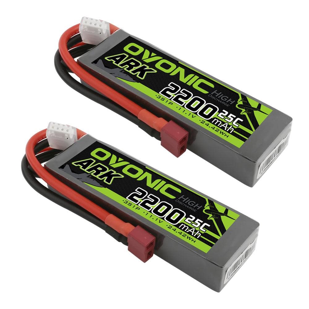 [2 Packs] OVONIC ARK series 11.1V 2200mAh 3S 25C Lipo Battery with Deans for Glider, Park flyer - Ampow