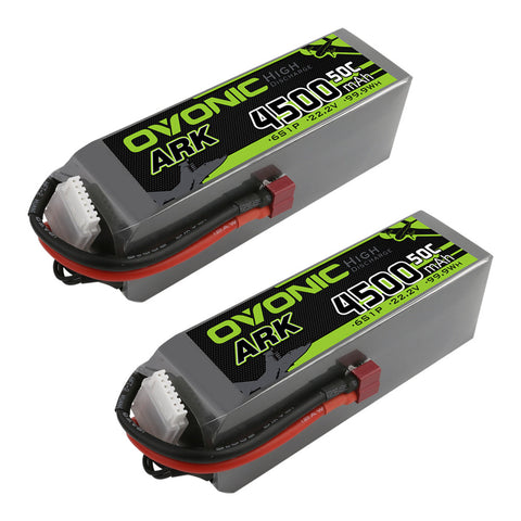 2×OVONIC ARK 6S LiPo Battery 4500mAh 50C 22.2V with Deans Plug for RC Plane EDF Jet